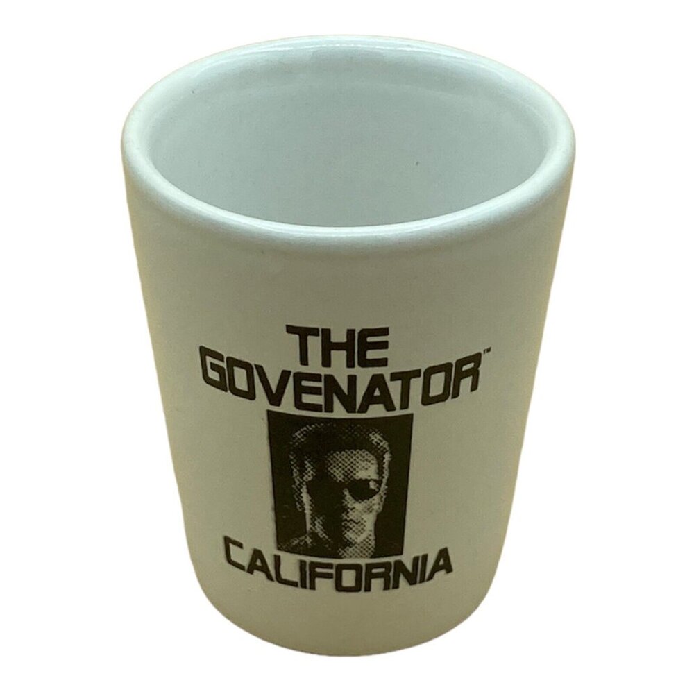 Governator CA Shot Glass White Ceramic Arnold Schwarzenegger